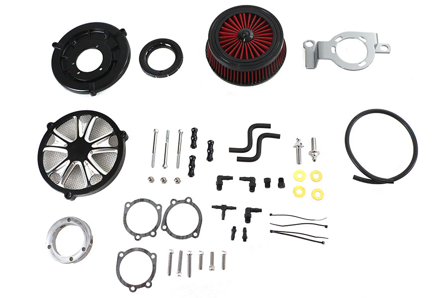 HARLEY Extreme Billet Luftfilter-Kit Luxe Style Schwarz Passend für 1999-2017 FXD, 1999-2007 FLT, 1999-2