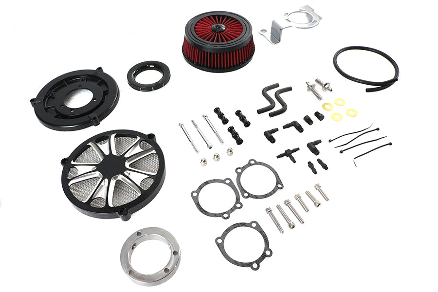 HARLEY Extreme Billet Luftfilter-Kit Luxe Style Schwarz Passend für 1999-2017 FXD, 1999-2007 FLT, 1999-2