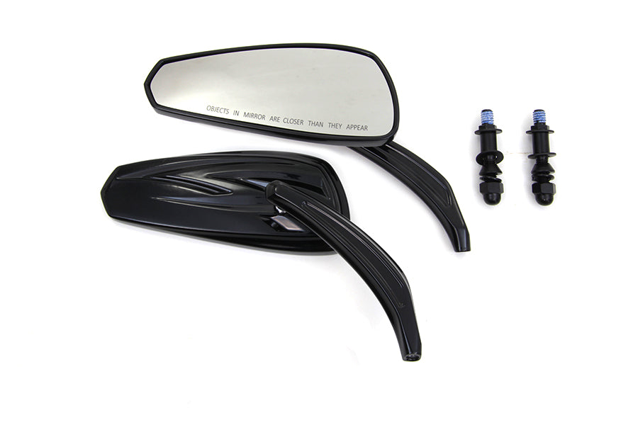 HARLEY Glanzschwarz Tribal Teardrop Spiegel mit Billet-Stielen Passend für 1982-UP Alle Modelle, links und r