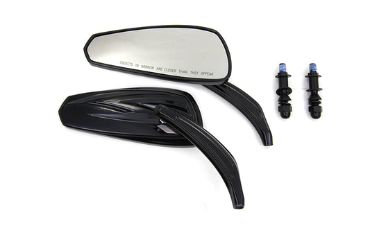 HARLEY Gloss Black Tribal Teardrop Mirrors with Billet Stems Fits 1982-UP All, models for left and r