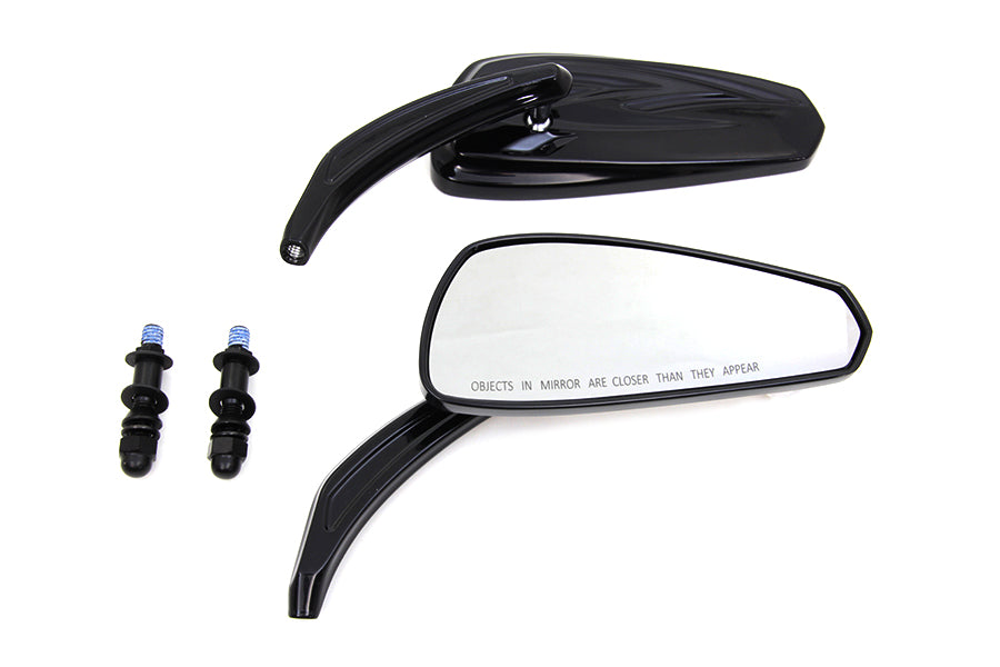 HARLEY Glanzschwarz Tribal Teardrop Spiegel mit Billet-Stielen Passend für 1982-UP Alle Modelle, links und r