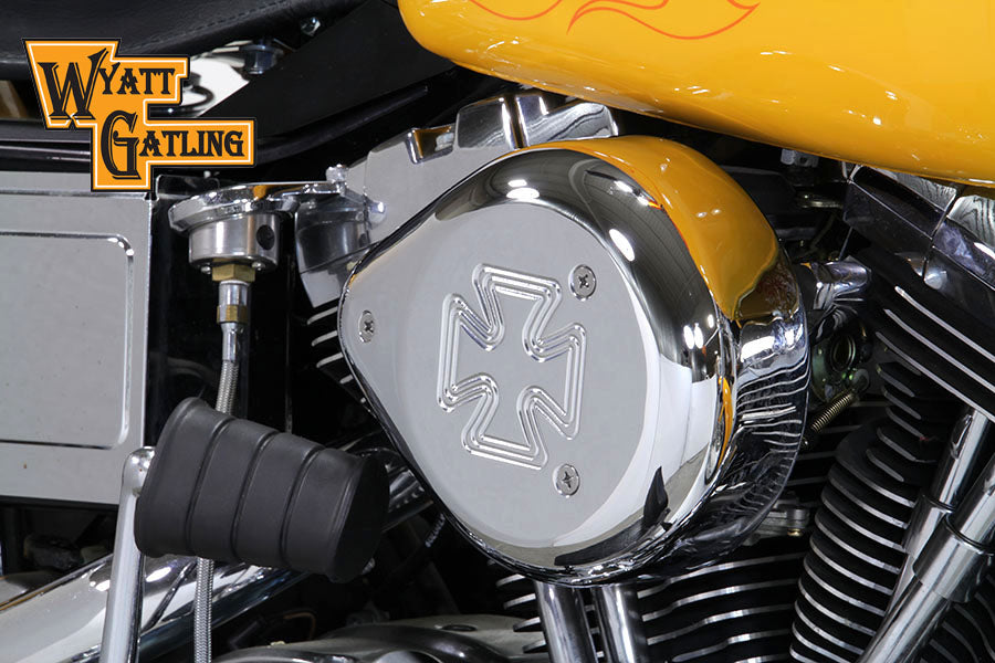 HARLEY Chrome Wyatt Gatling Luftfilter-Baugruppe passend für 1993-2007 FXST, 1993-2007 FXD,