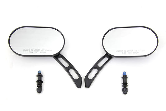 HARLEY Oblong Spiegelsatz Schwarz Billet passend für alle Modelle ab 1965, zur Verwendung links und rechts