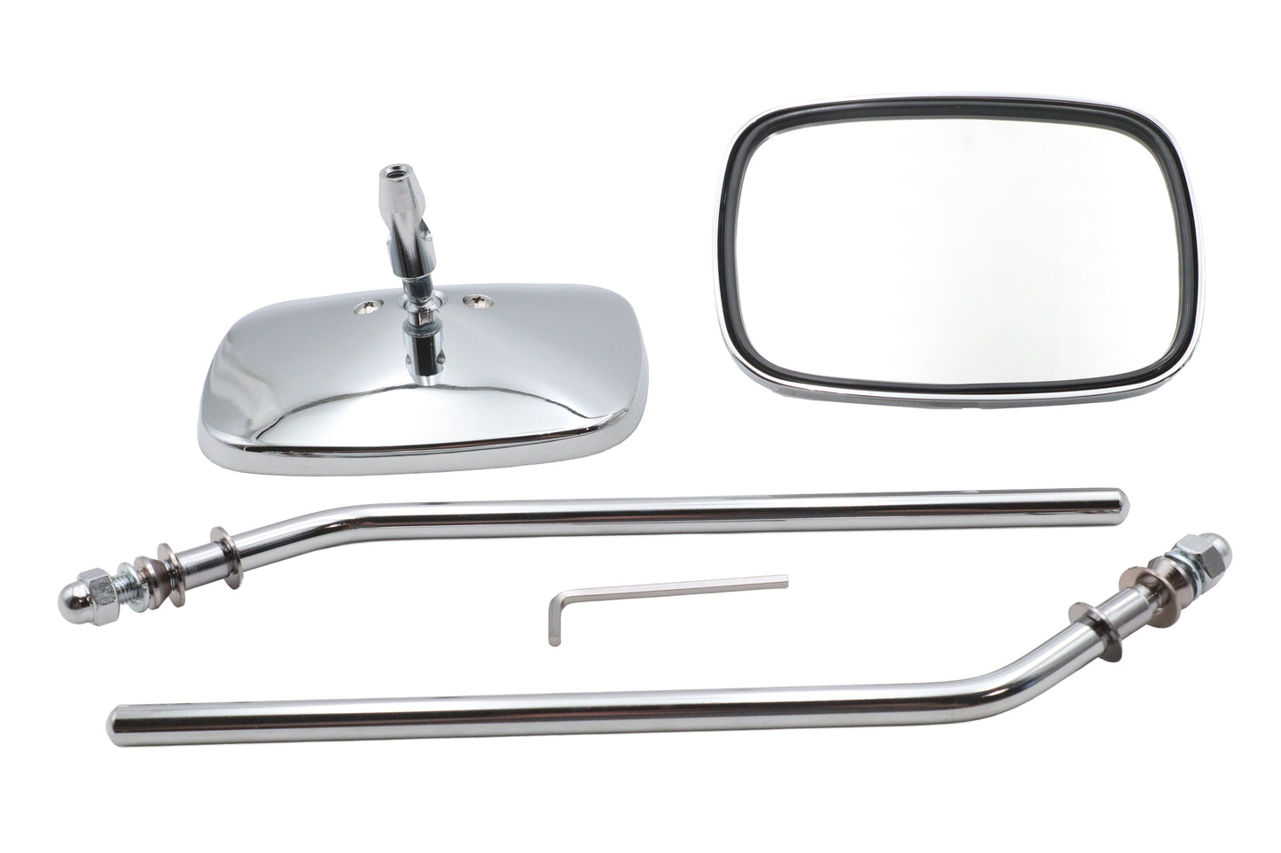 HARLEY Chrom-Rechteckspiegel-Set mit runden Stielen, passend für 0- All, Modelle ab 1965, für links und rechts