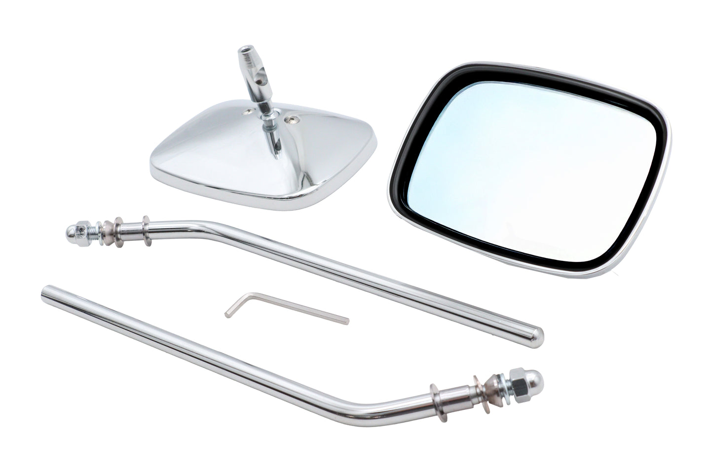 HARLEY Chrom-Rechteckspiegel-Set mit runden Stielen, passend für 0- All, Modelle ab 1965, für links und rechts