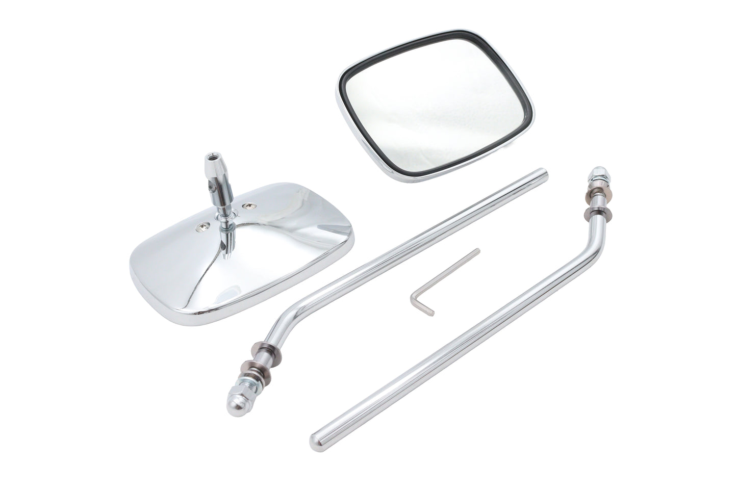 HARLEY Chrom-Rechteckspiegel-Set mit runden Stielen, passend für 0- All, Modelle ab 1965, für links und rechts