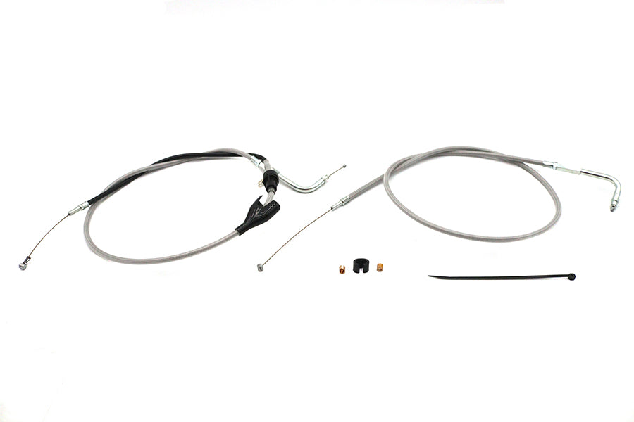 HARLEY 43 Zoll Gas- und Leerlaufzugset aus Edelstahl, transparent ummantelt, passend für 2002–2007 FLHRCI, mit Tempoma