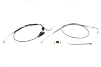 HARLEY 43 Zoll Gas- und Leerlaufzugset aus Edelstahl, transparent ummantelt, passend für 2002–2007 FLHRCI, mit Tempoma
