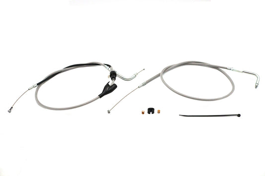 HARLEY 43 Zoll Gas- und Leerlaufzugset aus Edelstahl, transparent ummantelt, passend für 2002–2007 FLHRCI, mit Tempoma