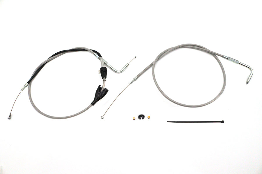 HARLEY 43 Zoll Gas- und Leerlaufzugset aus Edelstahl, transparent ummantelt, passend für 2002–2007 FLHRCI, mit Tempoma