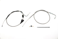HARLEY 43 Zoll Gas- und Leerlaufzugset aus Edelstahl, transparent ummantelt, passend für 2002–2007 FLHRCI, mit Tempoma