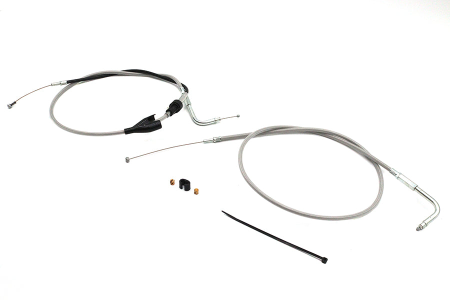 HARLEY 43 Zoll Gas- und Leerlaufzugset aus Edelstahl, transparent ummantelt, passend für 2002–2007 FLHRCI, mit Tempoma