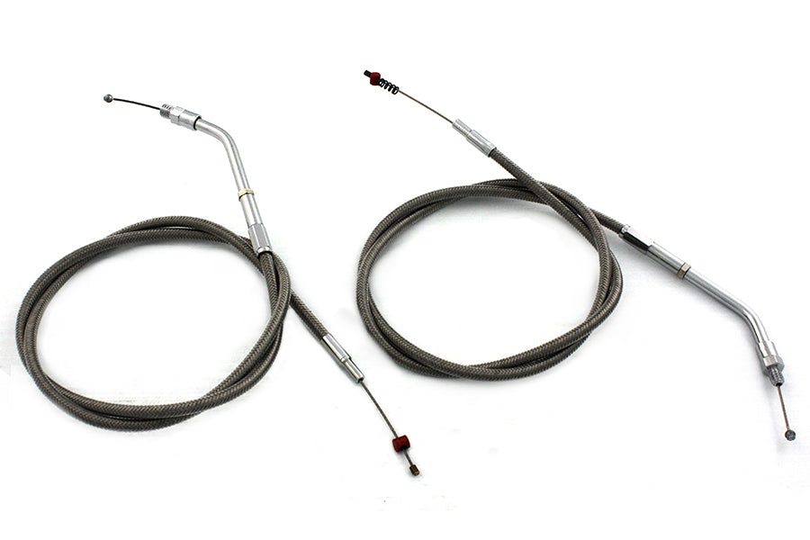 HARLEY Gas- und Leerlaufzugset aus Edelstahl passend für 1981-1984 FX, 1981-1984 FL, 1984-1989 FX