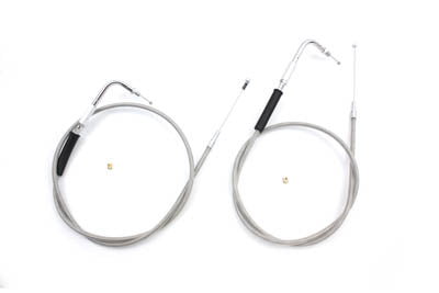 HARLEY 41-1/2 Zoll Edelstahl Gas- und Leerlaufzug-Set Passend für 1990-1995 FXST, 1990-1995 FLST