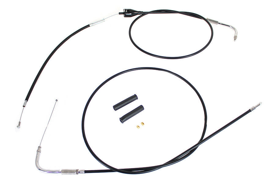 HARLEY Gas- und Leerlaufseilzug-Set aus Edelstahl, schwarze Ummantelung, +8 Zoll, passend für 2002-2007 FLH, mit Tempomat