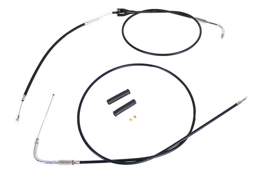 HARLEY Gas- und Leerlaufseilzug-Set aus Edelstahl, schwarze Ummantelung, +8 Zoll, passend für 2002-2007 FLH, mit Tempomat
