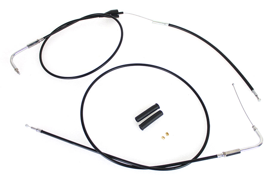HARLEY Gas- und Leerlaufseilzug-Set aus Edelstahl, schwarze Ummantelung, +8 Zoll, passend für 2002-2007 FLH, mit Tempomat