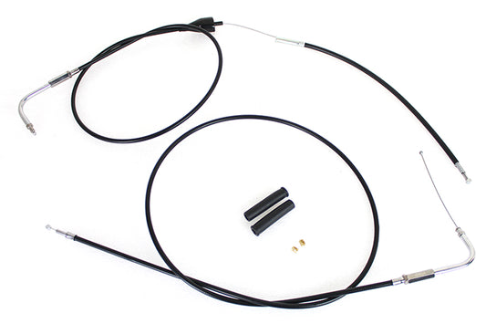 HARLEY Gas- und Leerlaufseilzug-Set aus Edelstahl, schwarze Ummantelung, +8 Zoll, passend für 2002-2007 FLH, mit Tempomat