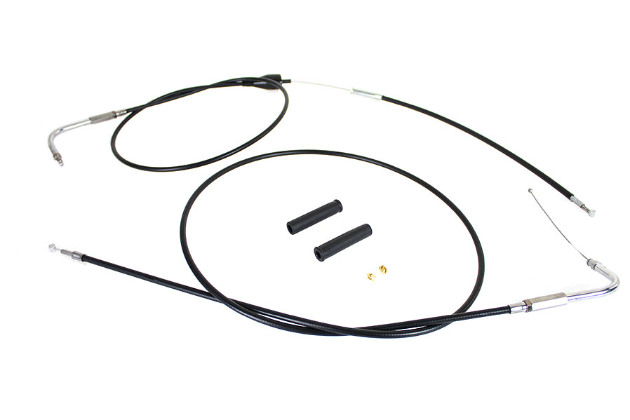 HARLEY Gas- und Leerlaufseilzug-Set aus Edelstahl, schwarze Ummantelung, +8 Zoll, passend für 2002-2007 FLH, mit Tempomat