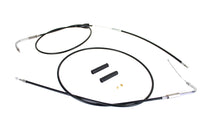 HARLEY Gas- und Leerlaufseilzug-Set aus Edelstahl, schwarze Ummantelung, +8 Zoll, passend für 2002-2007 FLH, mit Tempomat
