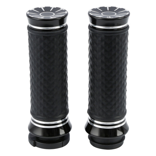 Custom Chrome HARLEY GLS BLK T SPOKE PYRAMID RUBBER 1" GRIPS "TBW" 08-UP