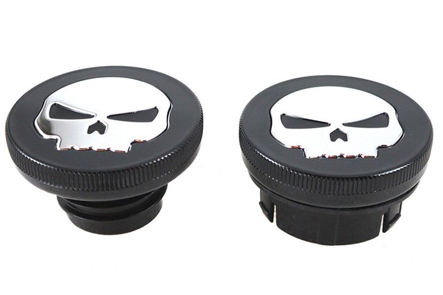 HARLEY Schwarzer Totenkopf-Stil belüfteter und unbelüfteter Tankdeckel-Satz, passend für FXST ab Baujahr 1996, FLST ab Baujahr 1996,