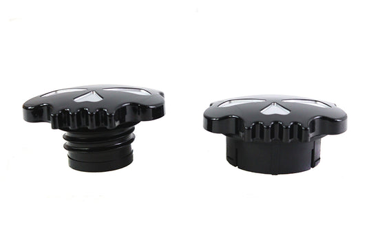 HARLEY Skull Style Gas Cap Set Black fits 1999-2017 FLST,   1999-2017 FXST,   1999-2016 FXD,