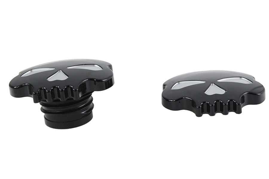 HARLEY Skull Style Gas Cap Set Vented and Non-Vented Black fits 2018-UP FXST,   2018-UP FLST,