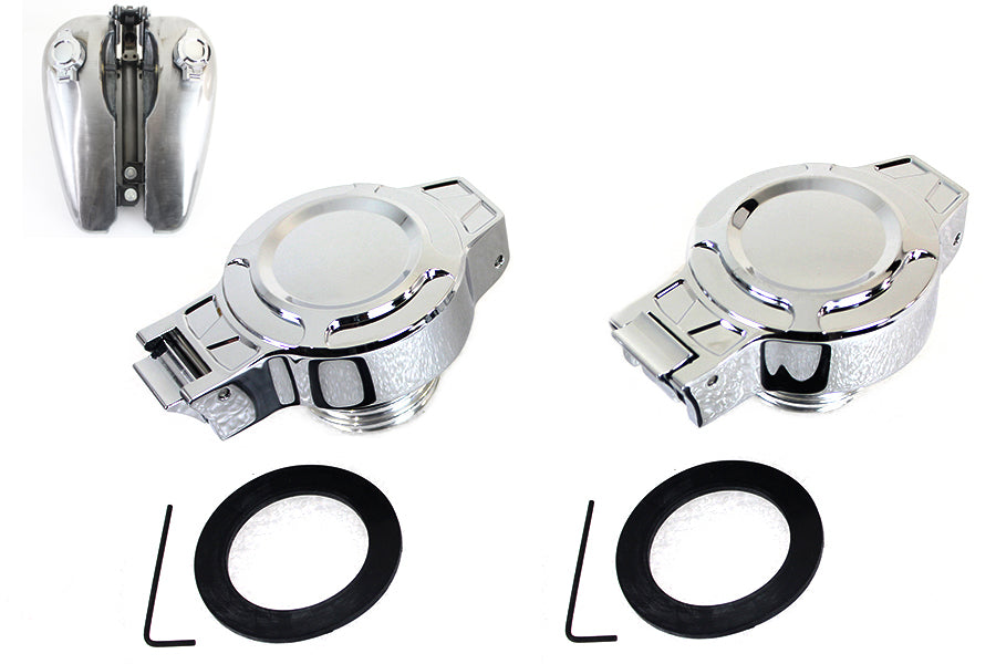 HARLEY Klapptankdeckel Set Chrom Passend für 1996-1999 FLST, 1996-1999 FXST,