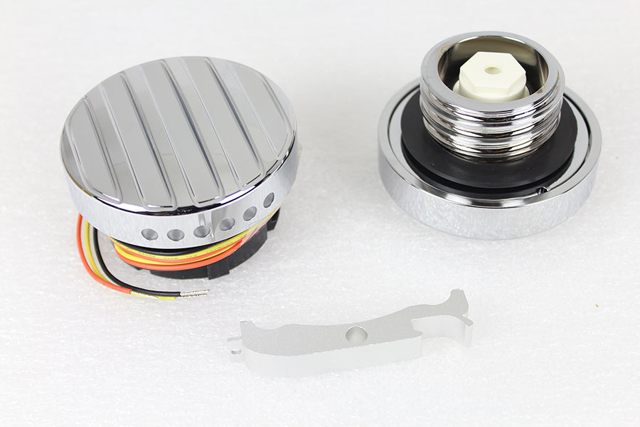 Harley Chrom LED Tankuhr- und Tankdeckel-Set im gerippten Design, passend für 1996-2017 FXST, 1996-2017 FLST,