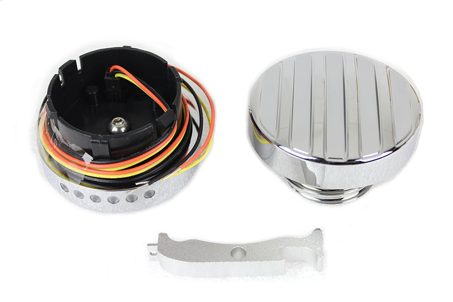 Harley Chrom LED Tankuhr- und Tankdeckel-Set im gerippten Design, passend für 1996-2017 FXST, 1996-2017 FLST,