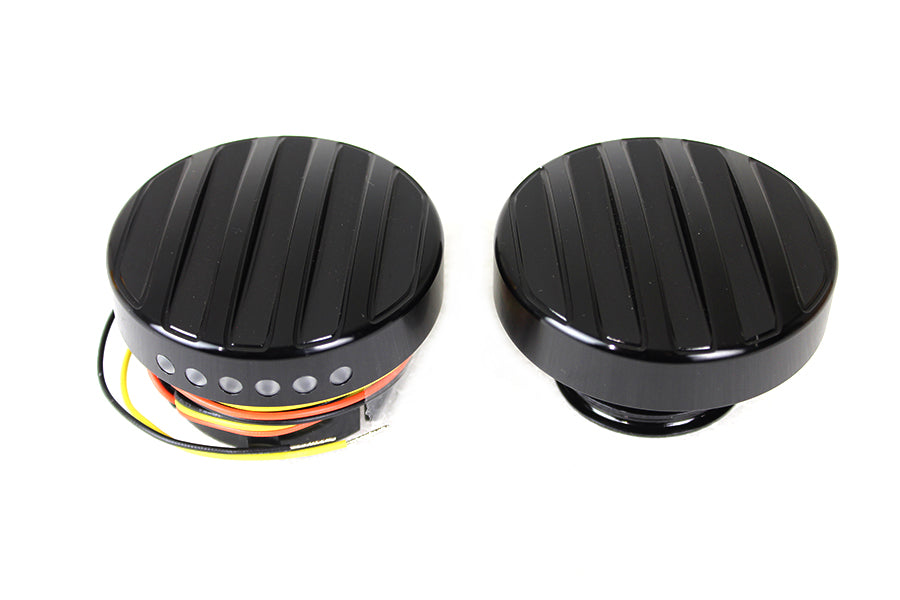 HARLEY Schwarzes LED geripptes Tankanzeigen- und Tankdeckel-Set passend für 1996-2017 FXST, 1996-2017 FLST,