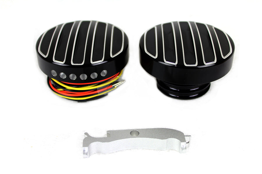 HARLEY Schwarzes LED-Set mit geriffelter Tankanzeige und Tankdeckel, passend für 1996-2017 FXST, 1996-2017 FLS