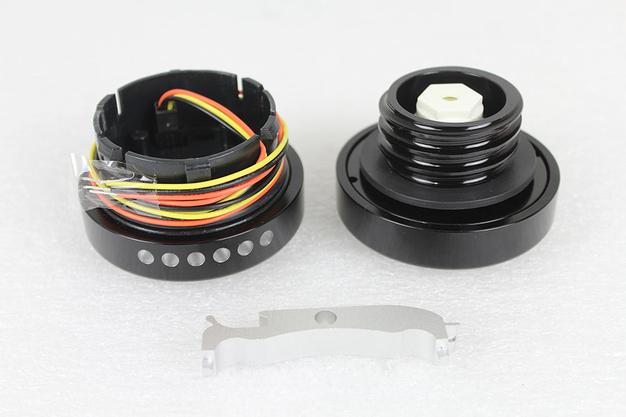 HARLEY Schwarzes LED-Set mit geriffelter Tankanzeige und Tankdeckel, passend für 1996-2017 FXST, 1996-2017 FLS