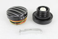 HARLEY Schwarzes LED-Set mit geriffelter Tankanzeige und Tankdeckel, passend für 1996-2017 FXST, 1996-2017 FLS