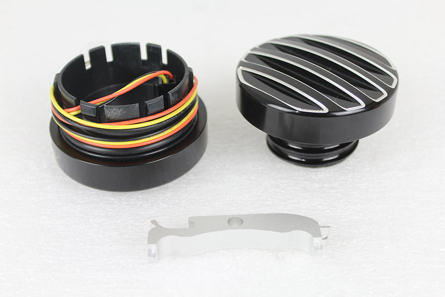 HARLEY Schwarzes LED-Set mit geriffelter Tankanzeige und Tankdeckel, passend für 1996-2017 FXST, 1996-2017 FLS