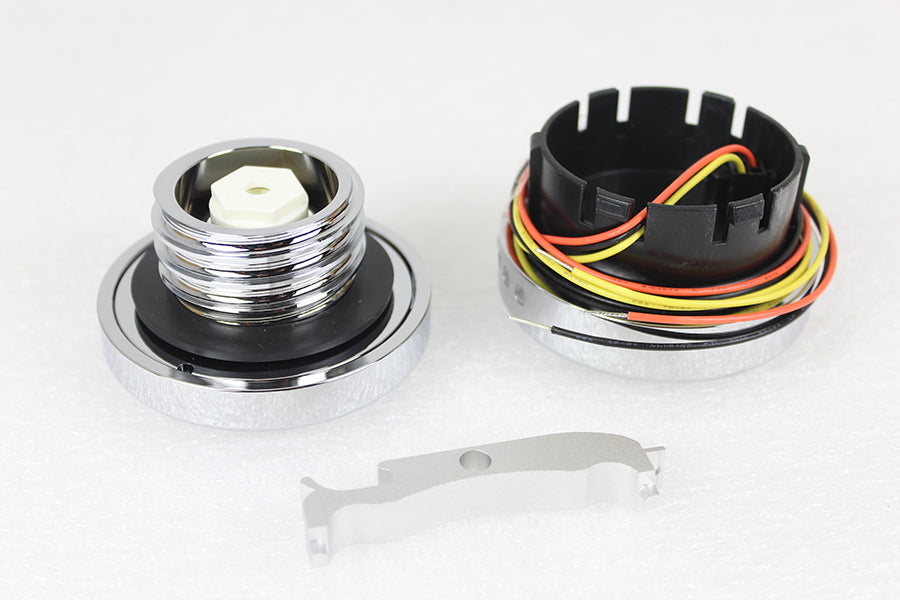 HARLEY Chrom LED Tankanzeige und Tankdeckel-Set, glatt, passend für 1996-2017 FXST, 1996-2017 FLST,