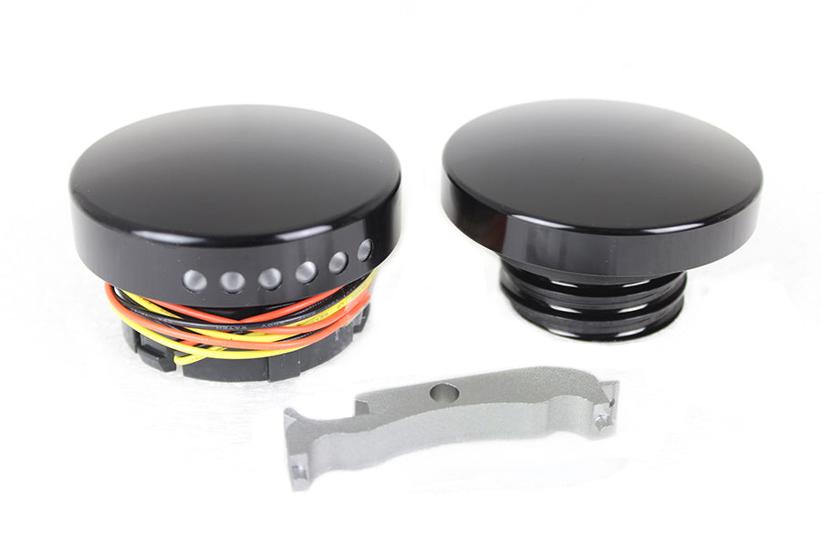 HARLEY Schwarzes LED-Tankuhr- und Tankdeckel-Set, glatte Ausführung, passend für 1996–2017 FXST, 1996–2017 FLST,