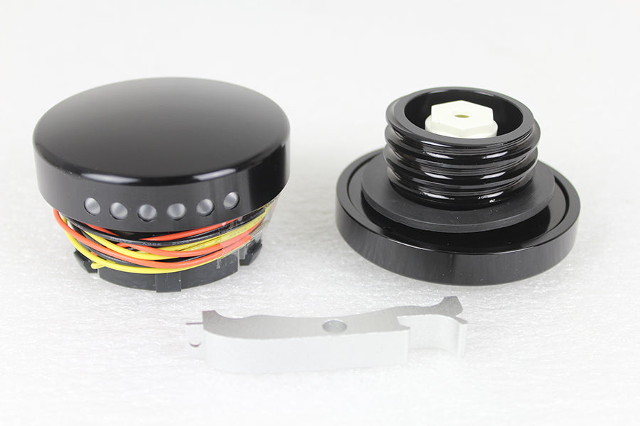 HARLEY Schwarzes LED-Tankuhr- und Tankdeckel-Set, glatte Ausführung, passend für 1996–2017 FXST, 1996–2017 FLST,