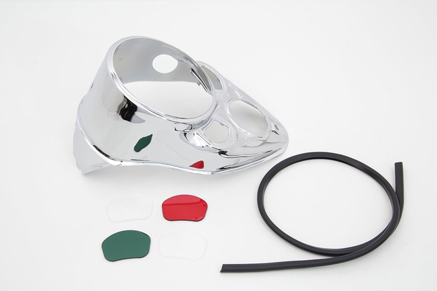 HARLEY Chrom-Totenkopf-Armaturenbrettblende mit roter Linse, passend für 1937-1937 EL, 1937-1937 UL, 1937-1937 WL,