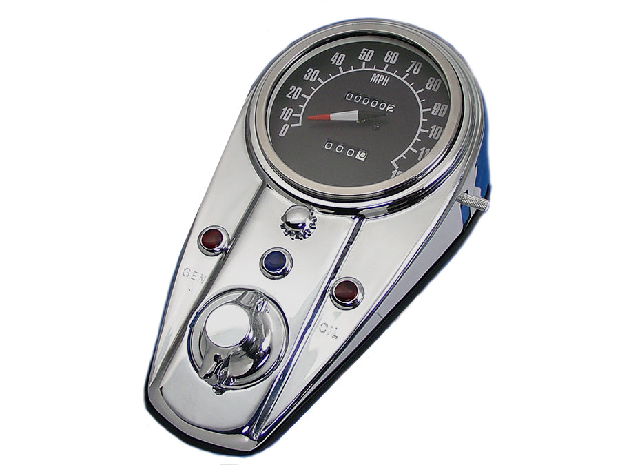 HARLEY Chrom-Drei-Licht-Armaturenbrett-Kit mit 2:1-Verhältnis-Tachometer passend für 1948-1967 FL, 1980-1983 F