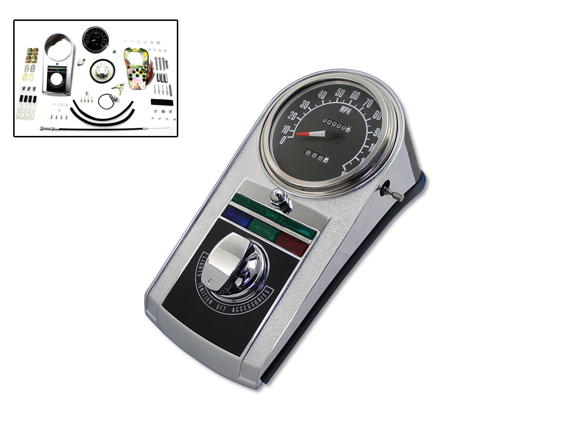 HARLEY Chrome-Guss-Armaturenbrett-Kit mit 2:1-Tacho passend für 1948-1967 FL, 1980-1983 FX,