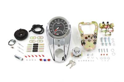 HARLEY Chrom-Armaturenbrett-Kit mit drei Leuchten und Tachometer mit 2:1-Übersetzung, passend für 1948–1967 FL, 1980–1983 F
