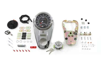 HARLEY Chrom-Armaturenbrett-Kit mit zwei Leuchten und 1:1-Tachometer passend für FLH-Modelle von 1968–1984, FX-Modelle von 1983–1986