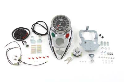 HARLEY Chrome Cateye Armaturenbrett-Kit mit Mehrbereichs-Tachometer passend für 1968-1984 FLH, 1983-1986 F