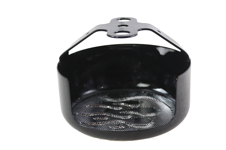 HARLEY Round Horn Cover Black with Chrome Flame fits 1991-UP XL,   1991-UP FLT,   1991-UP FLST,   1991-UP FXST,   1991-2017 FXD,   1991-1994 FXR,
