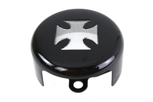 HARLEY Round Horn Cover Black with Chrome Maltese fits 1991-UP XL,   1991-UP FLT,   1991-UP FXST,   1991-UP FLST,   1991-2017 FXD,   1991-1994 FXR,