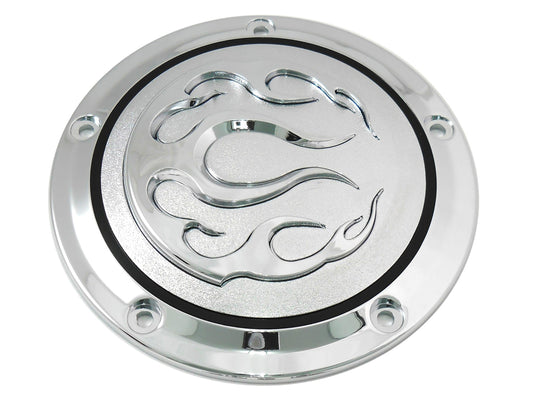 HARLEY クローム 5穴 フレイムダービーカバー 1999-2018 FXST、1999-2018 FLST、1999-2015 FLT、199
