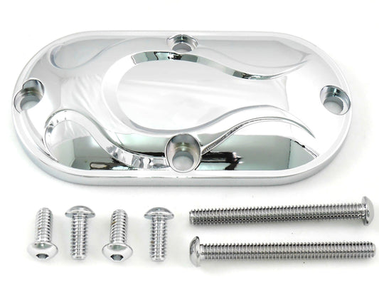 HARLEY Chrome Inspection Cover with Chrome Flame Fits 1999-UP FL,   1999-UP FX,