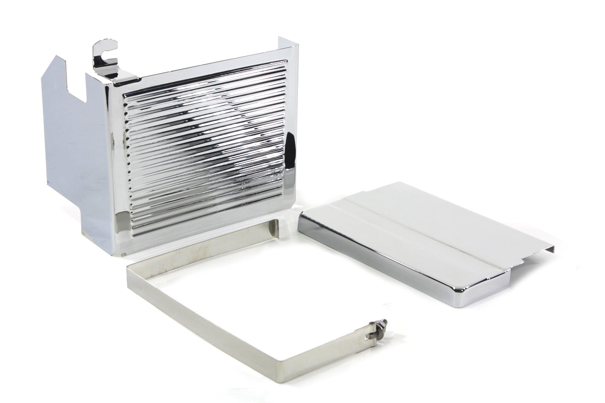 HARLEY Verchromter, geriffelter Batterieabdeckungssatz, passend für 1970-1984 FLH,